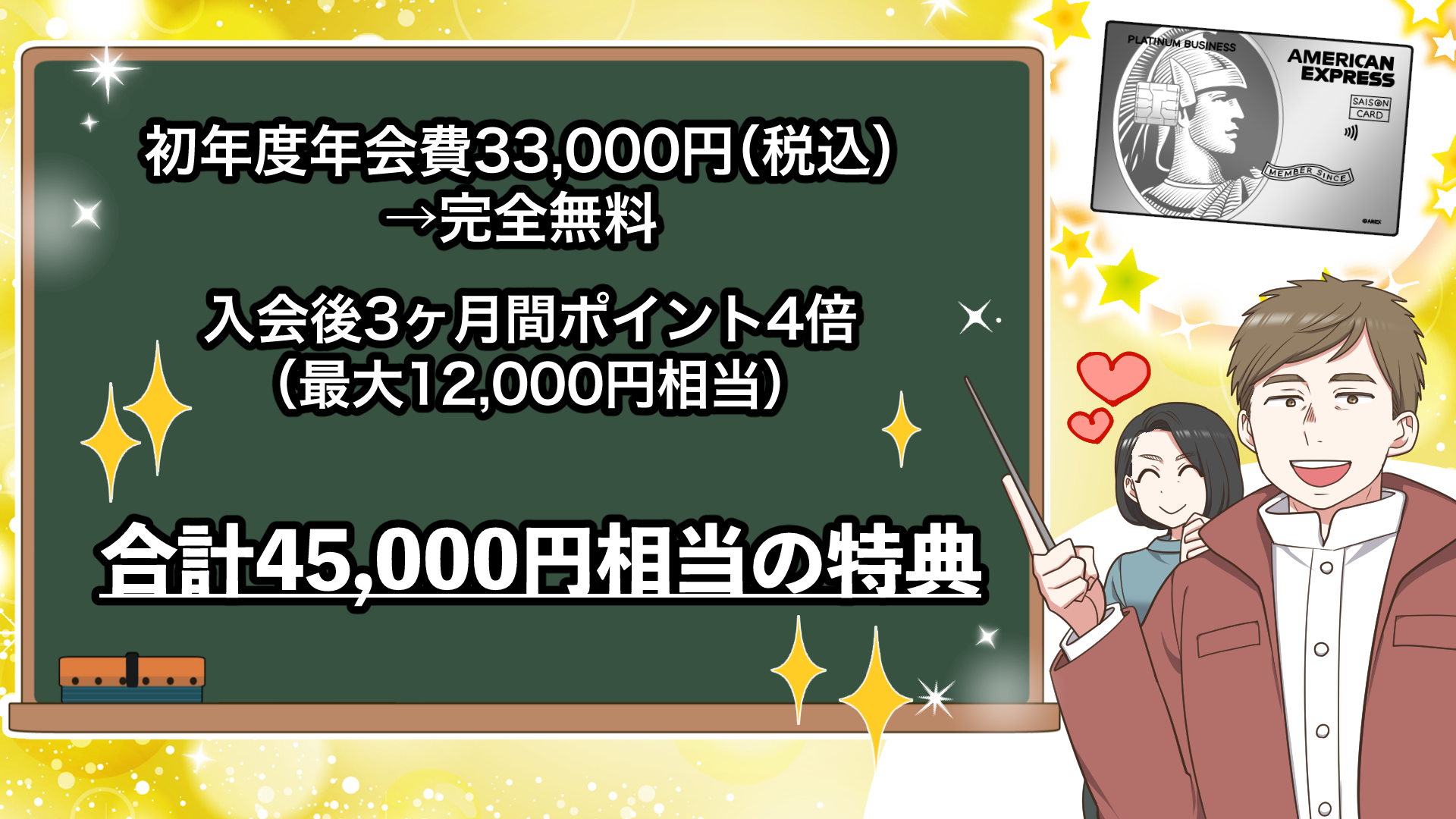 セゾンプラチナビジネスアメックスカードで開催中の新規入会キャンペーンを記載したオリジナルイラスト画像