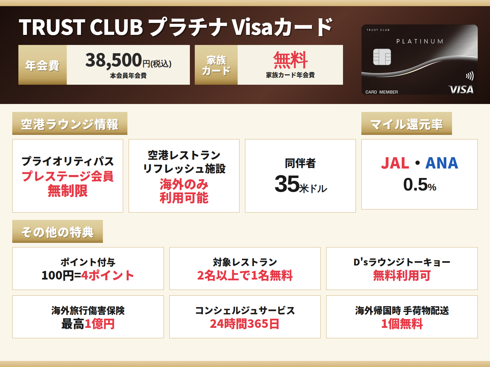 TRUST CLUB プラチナ Visaカードの基本情報を記載したオリジナル画像