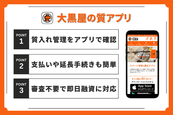 大黒屋の質アプリのポイントまとめ