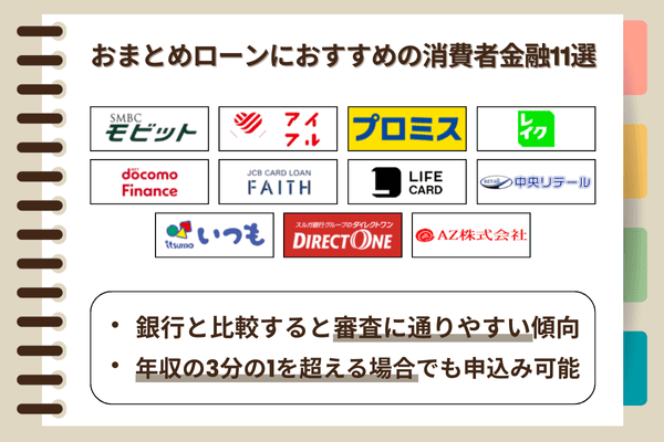 おまとめローンにおすすめの消費者金融11選