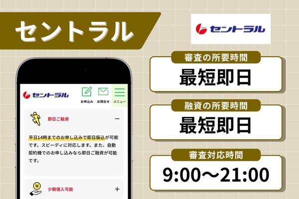 セントラルの即日融資に関する情報
